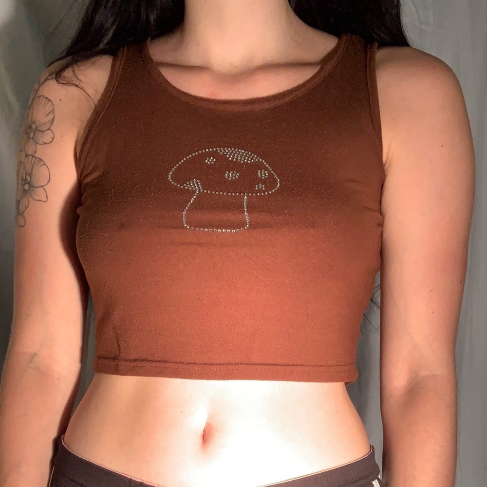 Brown Mushroom Cropped Tank with Sequins